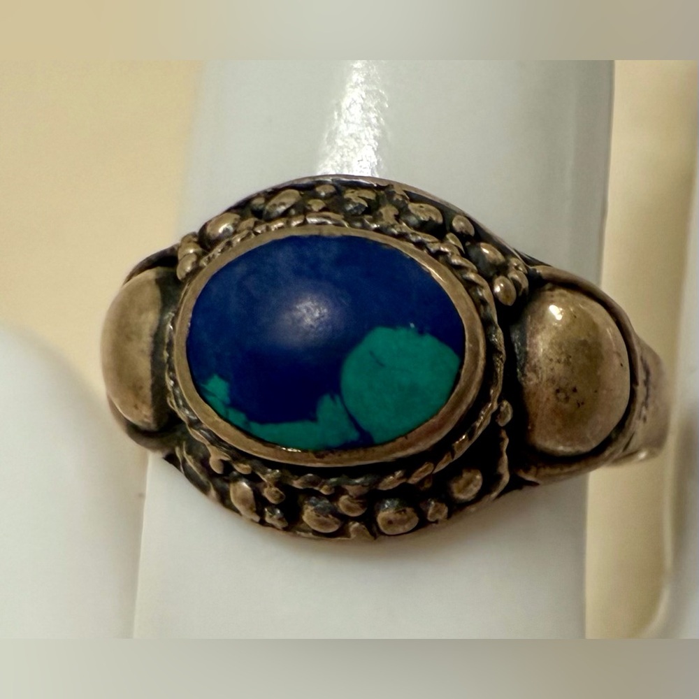 Vintage Silver Ring w/ Blue and Green Stone, Sz 8 1/2